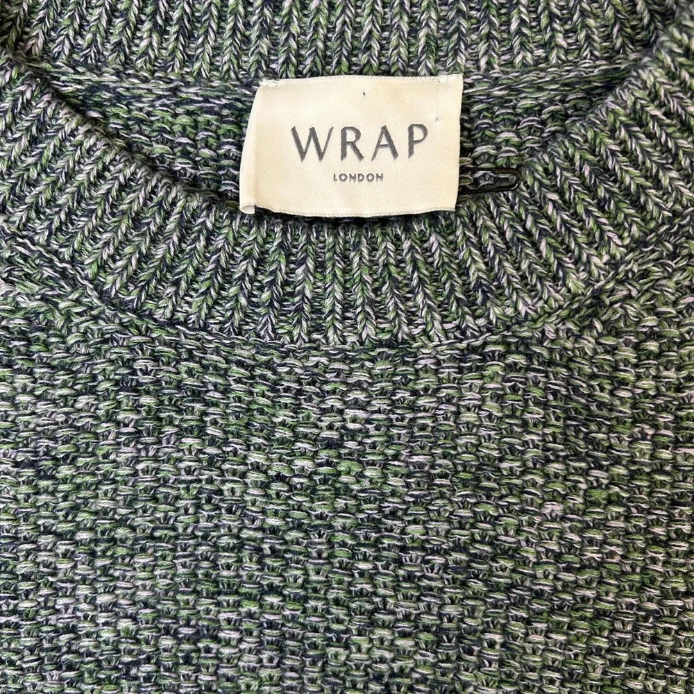 Wrap London Green Blue Organic Cotton Heritage Knit Puff Shoulder Sweater US 4